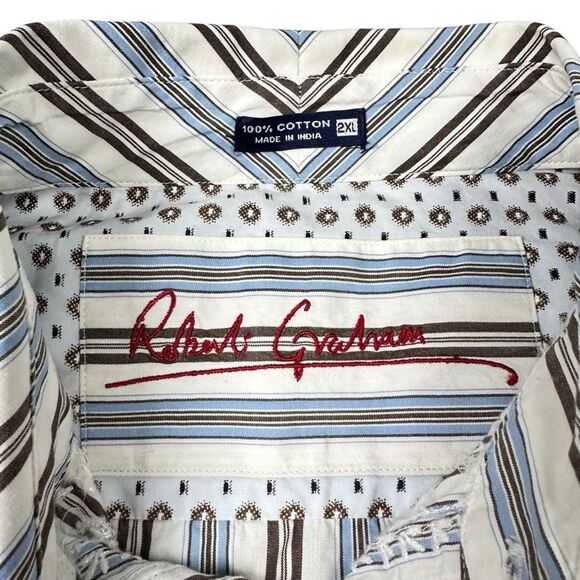 Robert Graham Long Sleeve Button Up Shirt Blue Striped Floral Mens 2XL - Picture 9 of 9